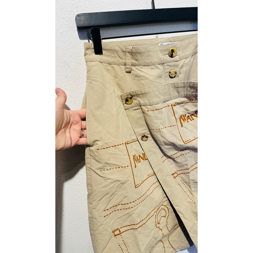 JW ANDERSON Tan Khaki 100% Cotton A-Line Logo Travel Asymmetrical Wrap Skirt 10 - Picture 5 of 14